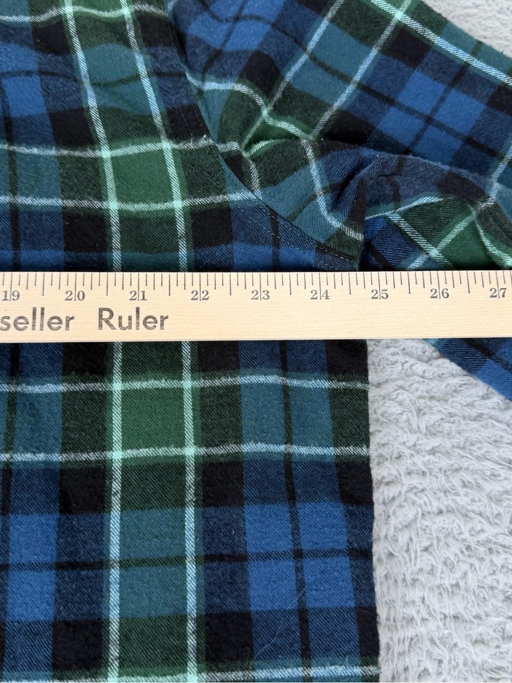 LL Bean Scotch Plaid Flannel Shirt Mens Large Blue Green Cotton Button Preppy - Picture 6 of 8